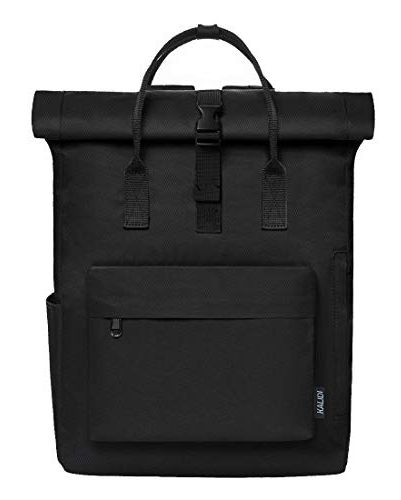 KALIDI Backpack Roll top Rucksack Women & Men Casual Daypack Unisex Water-Resistant Travel School Bag fits 15 inch Laptop,Black