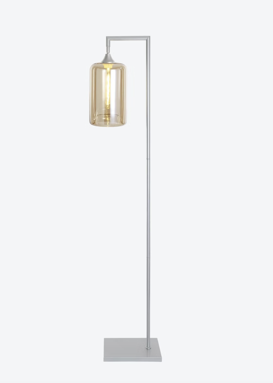 Silver Floor Lamp With Amber Tube Shade