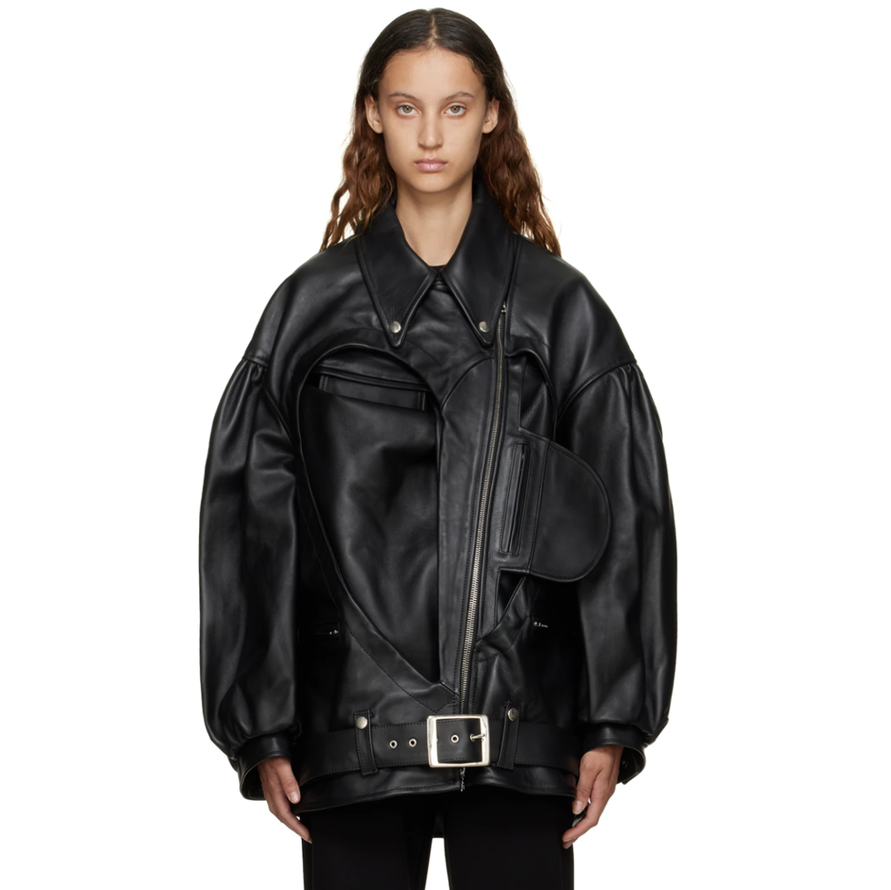 Black Longline Biker Leather Jacket
