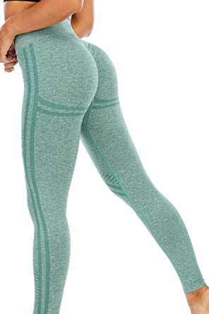  Womens High Waist Textured Yoga Leggings Tummy Control Stretch  Butt Lifting Fitness Sports Pants Active Workout Pants (Green, S) : Health  & Household