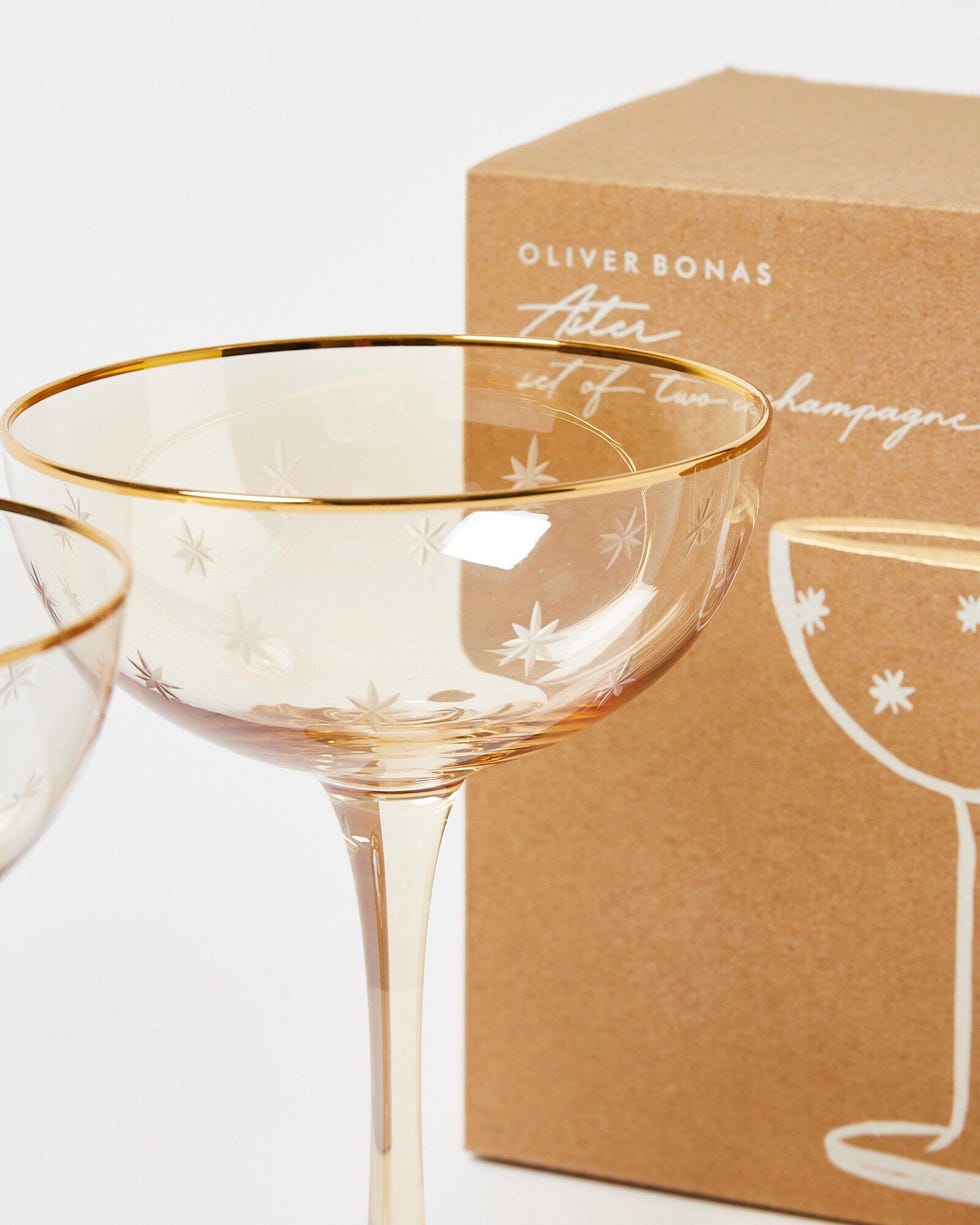 Aster Etched Star Champagne Saucer Set of 2