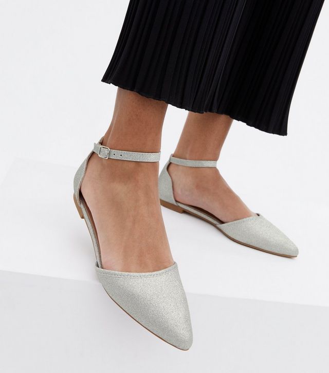 Silver Glitter Pointed Ballet Pumps