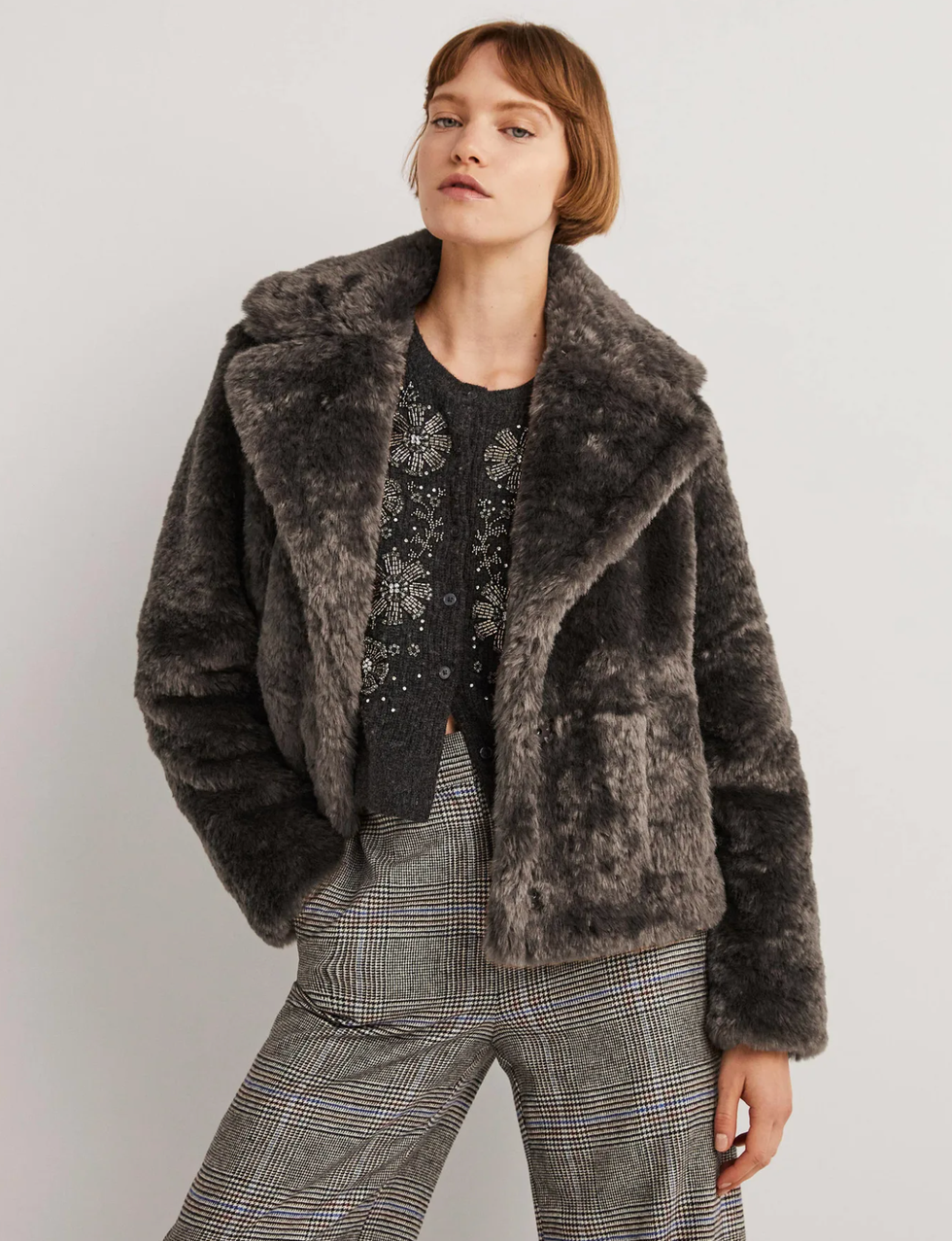 Grey faux fur jacket on sale uk