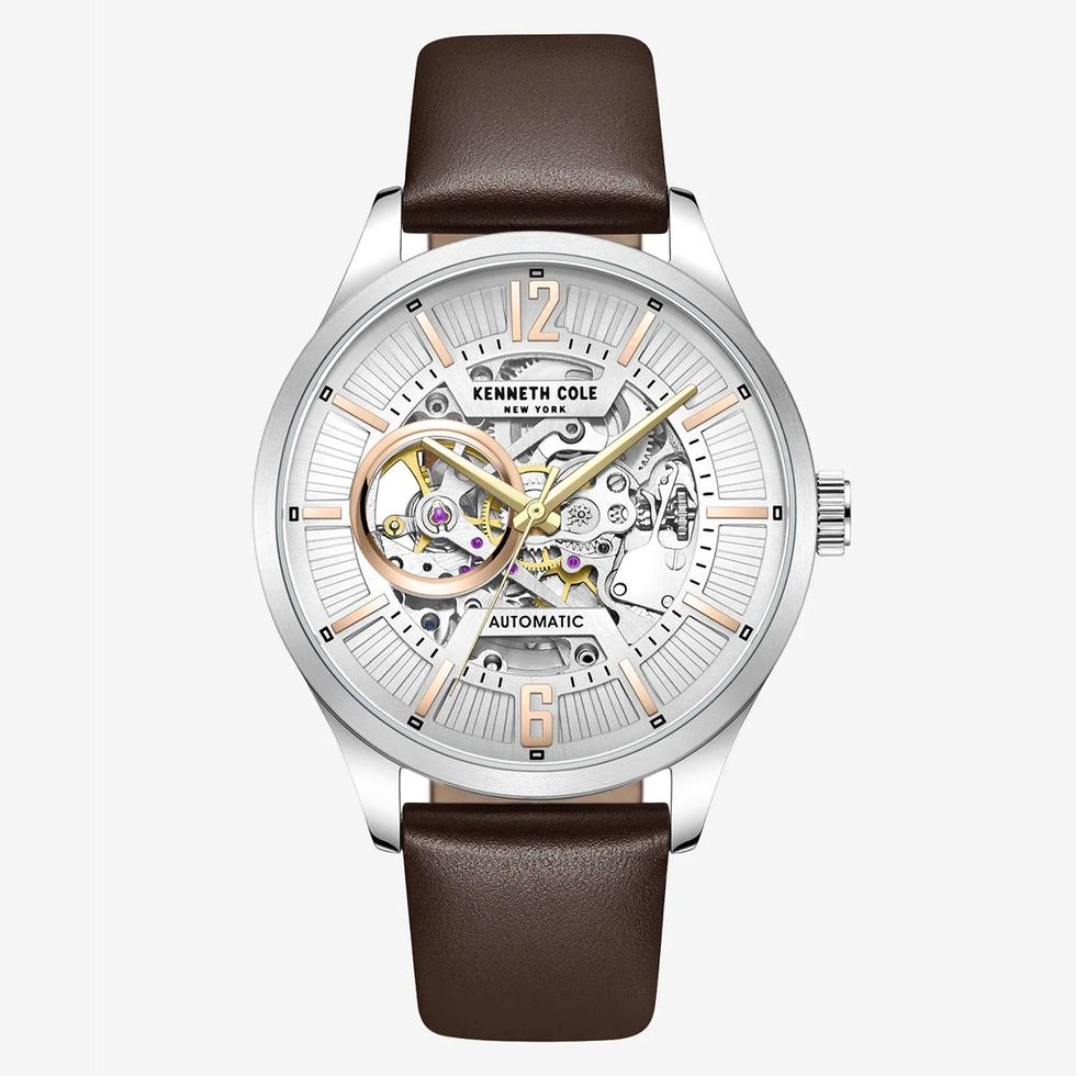 Automatic Skeleton Watch with Leather Strap