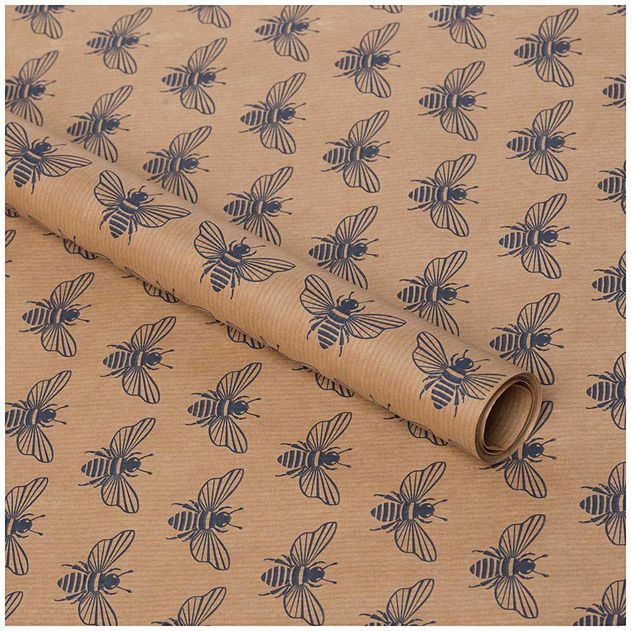 Eco-Wrap Recycled and Recyclable Kraft Navy Bee Print