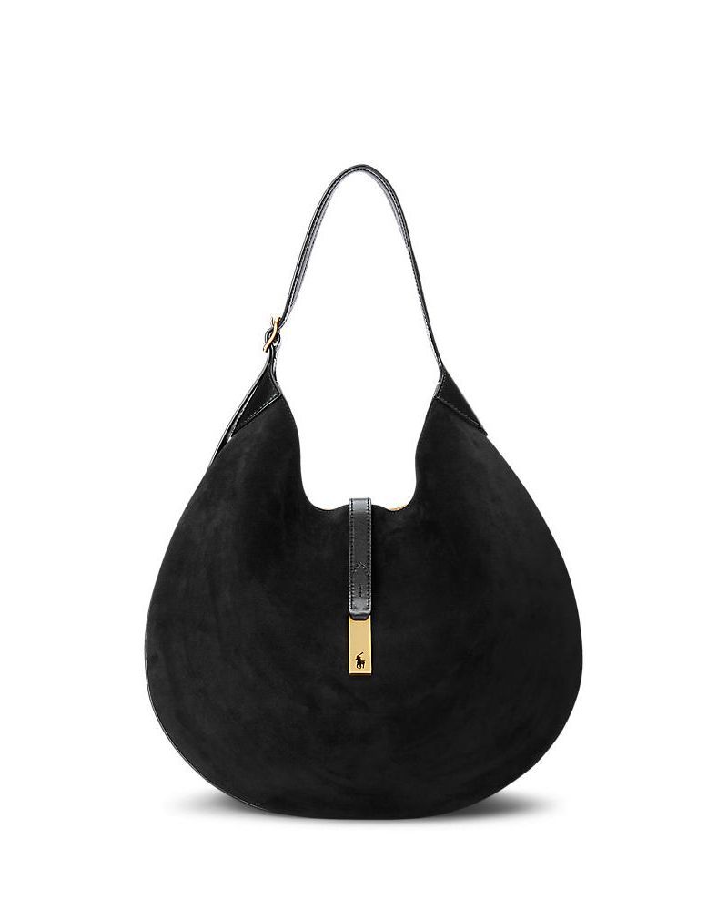 Polo ID Leather-Trim Suede Shoulder Bag