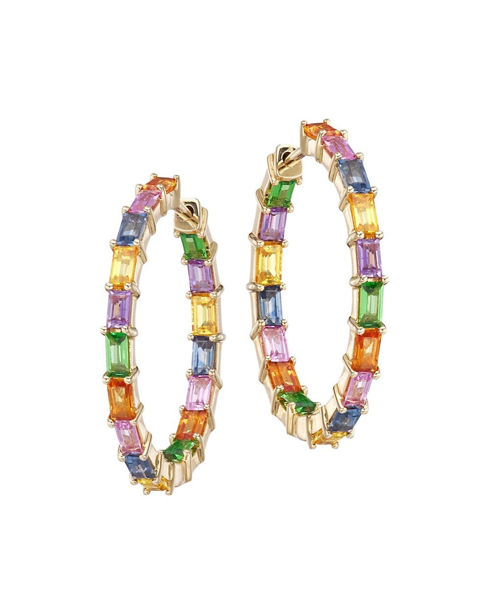 14K Yellow Gold & Sapphire Inside-Out Hoop Earrings