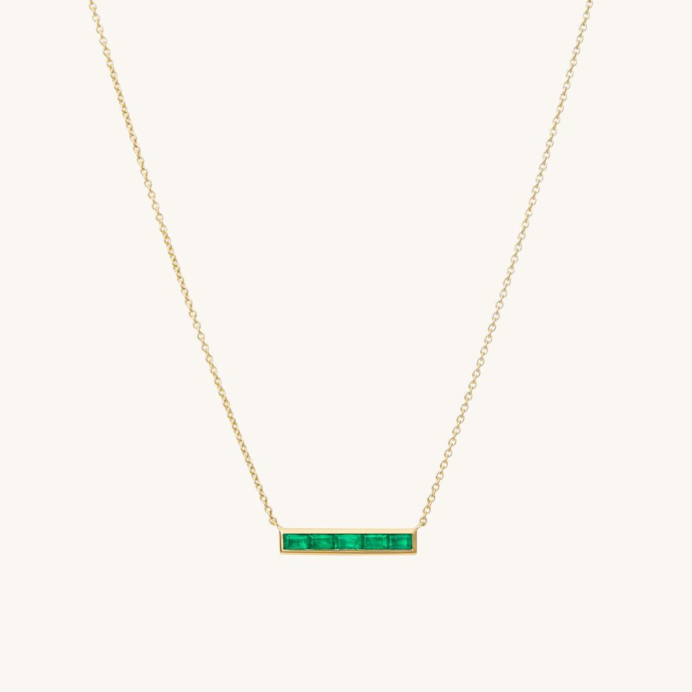 Baguette Emerald Bar Necklace