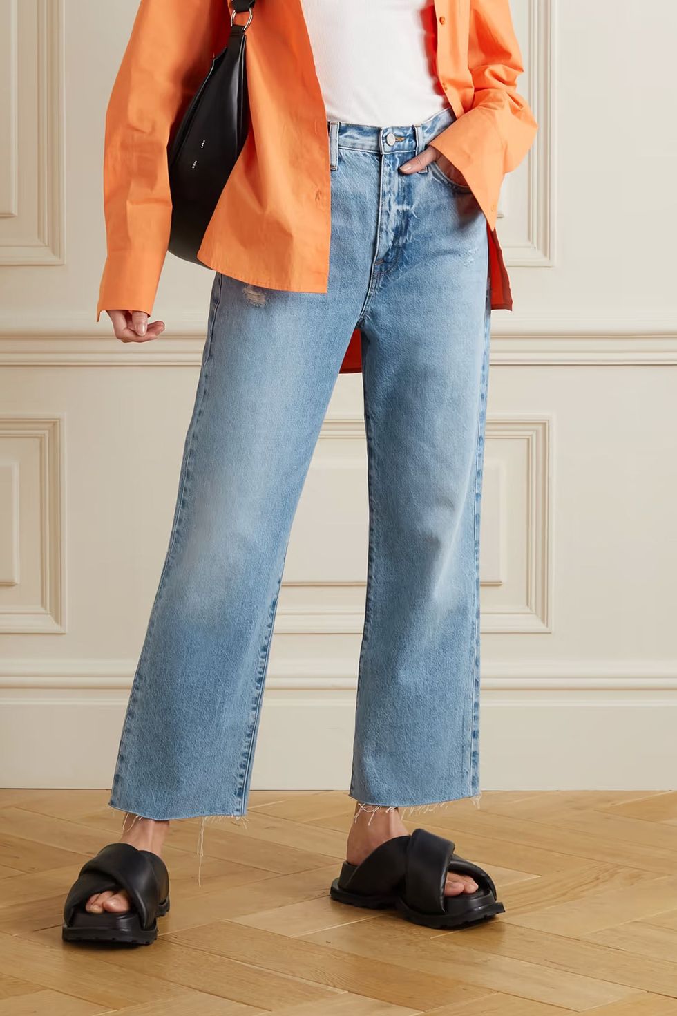 Le Jane Crop Distressed High-Rise Wide-Leg Jeans