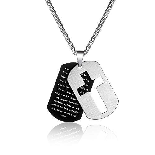 Stainless Steel Cross Dog Tag Necklace for Men