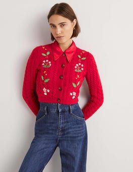 Embroidered Cropped Cardigan