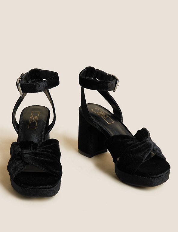 Velvet Knot Ankle Strap Platform Sandals