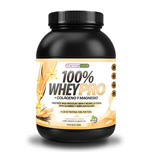 100% Whey Protein Con Colágeno y Magnesio, 43Gr. De Proteína Pura Por Toma 0% Azúcares, Aumenta el Crecimiento Muscular y Tonifica Los Músculos, Protege y Lubrica Articulaciones, 1000G (Vainilla)