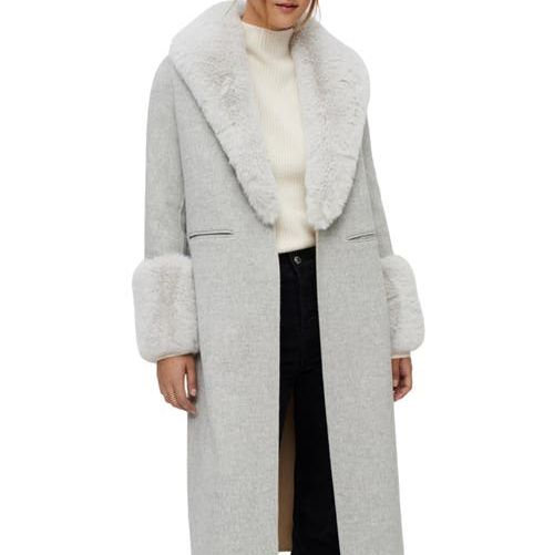 Galaxy Faux Fur Trim Wool Blend Coat