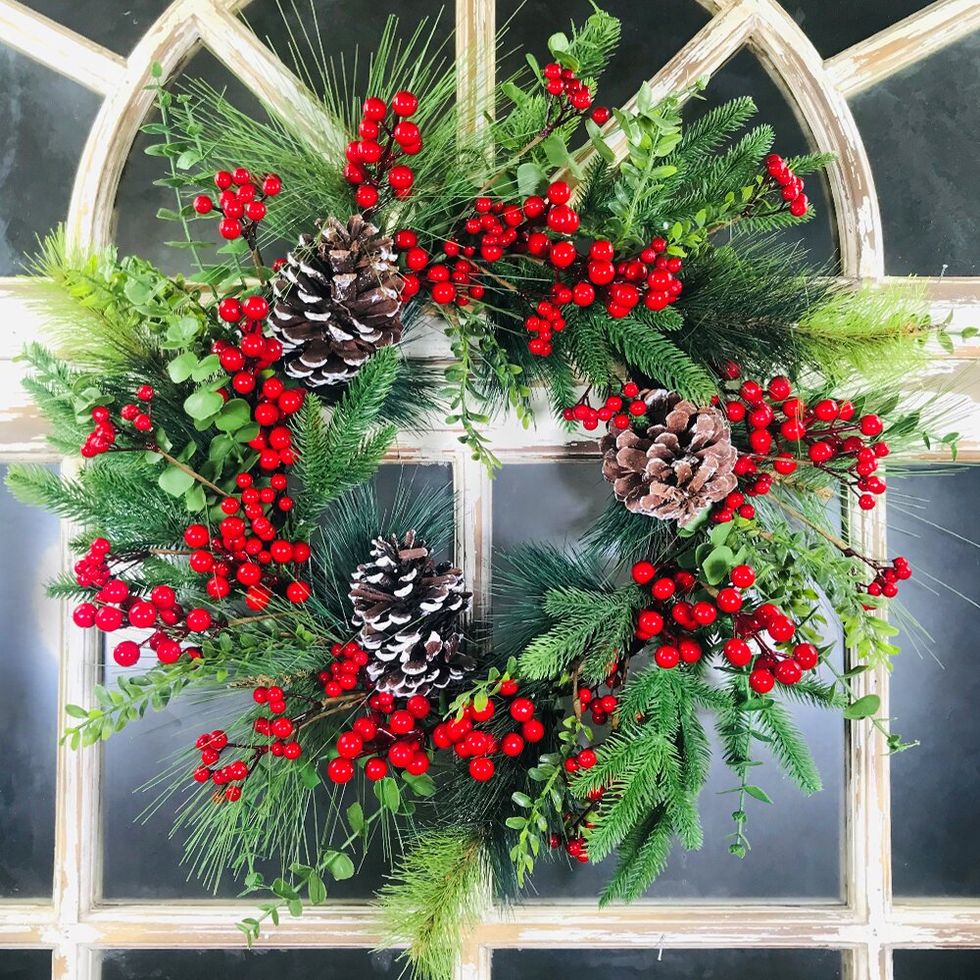 Artificial Pinecone and Berry Wreath