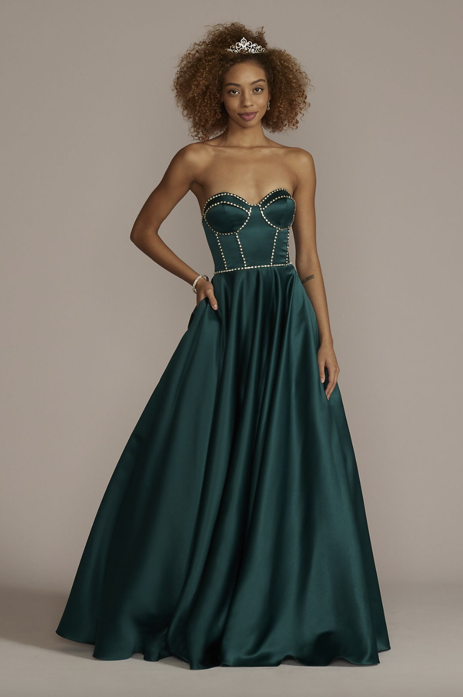 Satin Ball Gown With Jewel Embellished Bodice