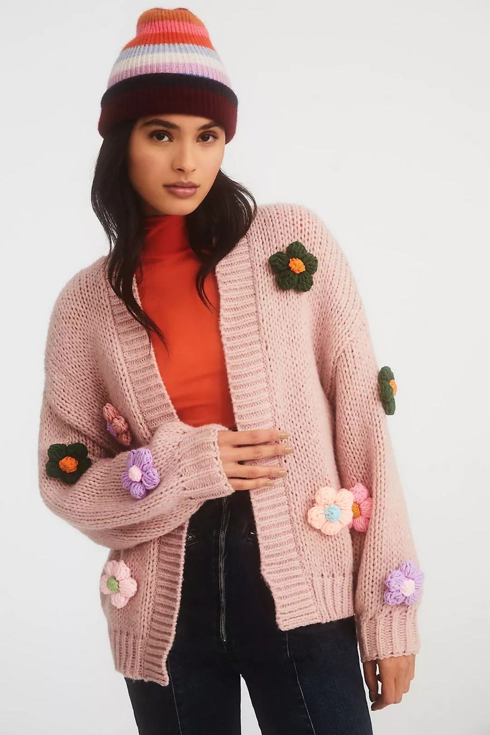 Floral Knit Cardigan Sweater