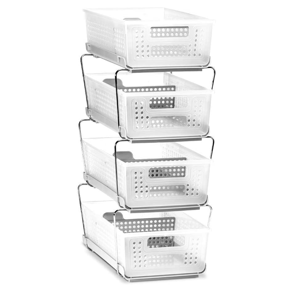 Madesmart 2-Tier Plastic Mini Multipurpose Organizer with Divided Slide-Out  Storage Bins, Compact Under Sink and Cabinet Organizer Rack, Frost