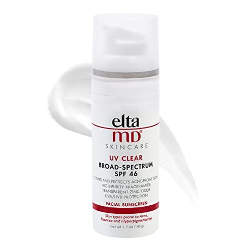 EltaMD UV Clear SPF 46 Face Sunscreen, Broad Spectrum Sunscreen for Sensitive Skin and Acne-Prone Skin, Oil-Free Mineral-Based Sunscreen Lotion with Zinc Oxide, Dermatologist Recommended, 1.7 oz Pump