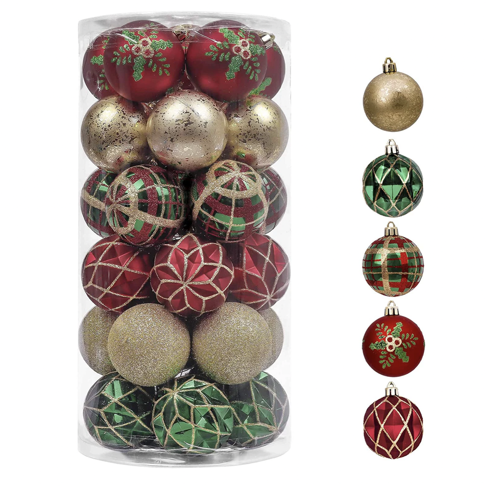 Traditional Red Green Gold Christmas Ball Ornaments
