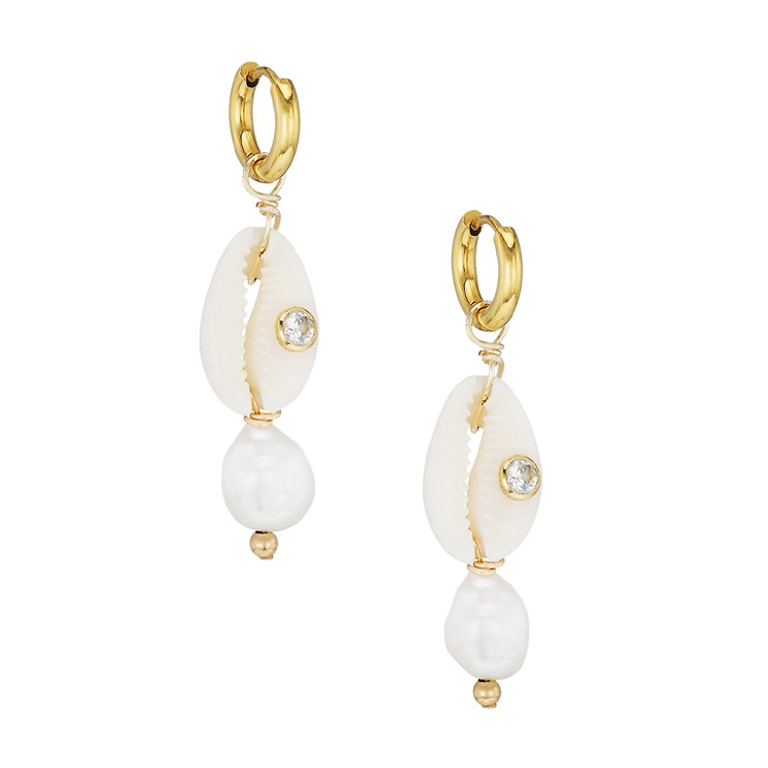 Milly 14K gold plated earrings, pearl and shell earrings