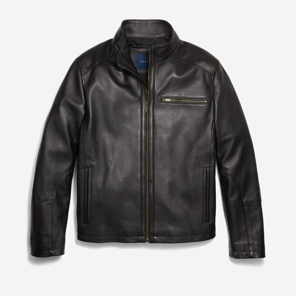 Full Sleeve Party Wear Mens Black Leather Jacket, Size: Large at