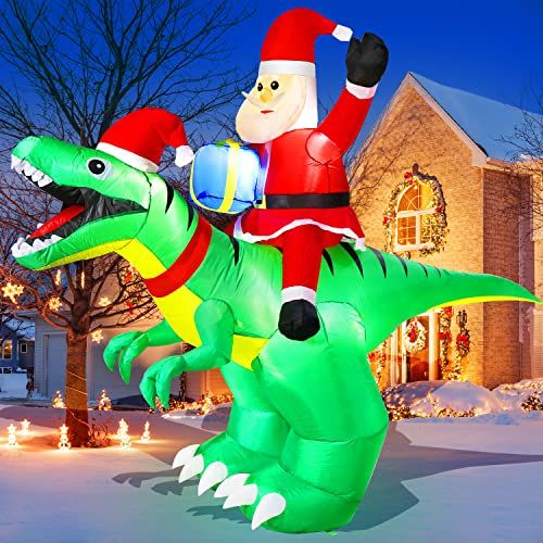 Santa Ride on Dinosaur Blow Up 