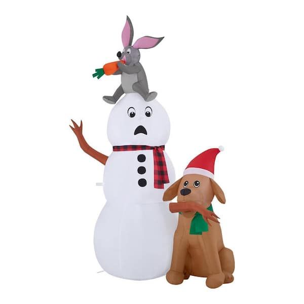Snowman With Bunny and Dog Holiday Inflatable