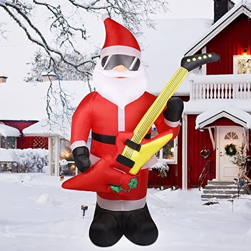 Santa Claus with Bass Guitar Wearing Sunglasses