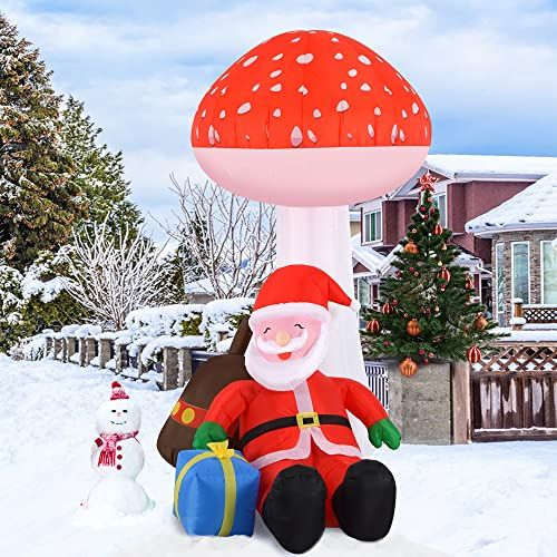 Blow Up Santa Sleeping Under Giant Mushroom