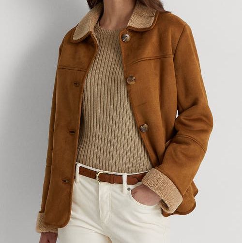 Faux Suede Jacket with Faux Shearling Trim