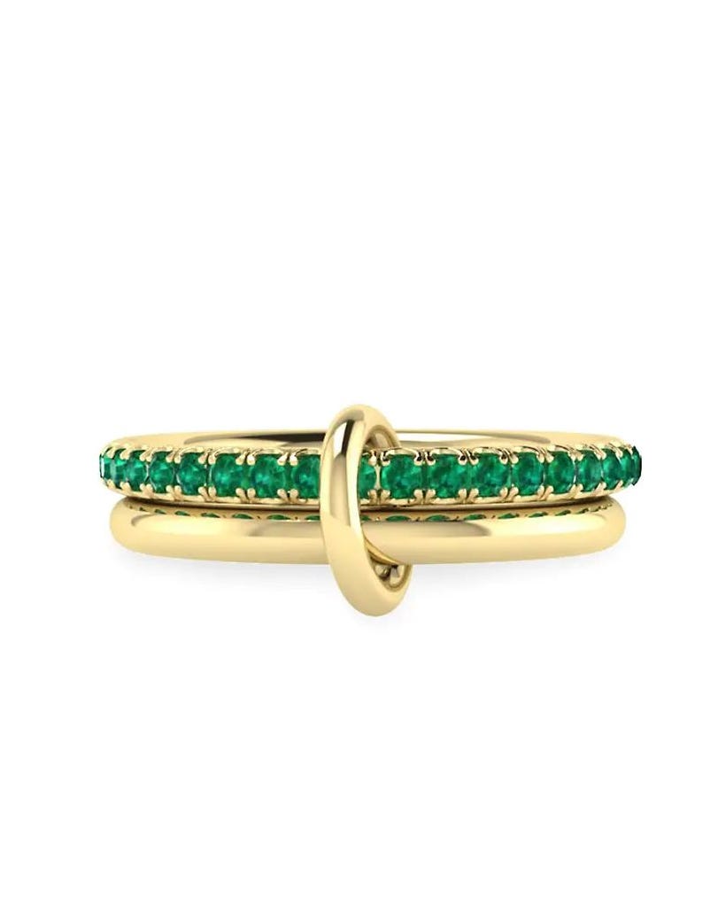 18K Yellow Gold and Emerald Double-Band Ring