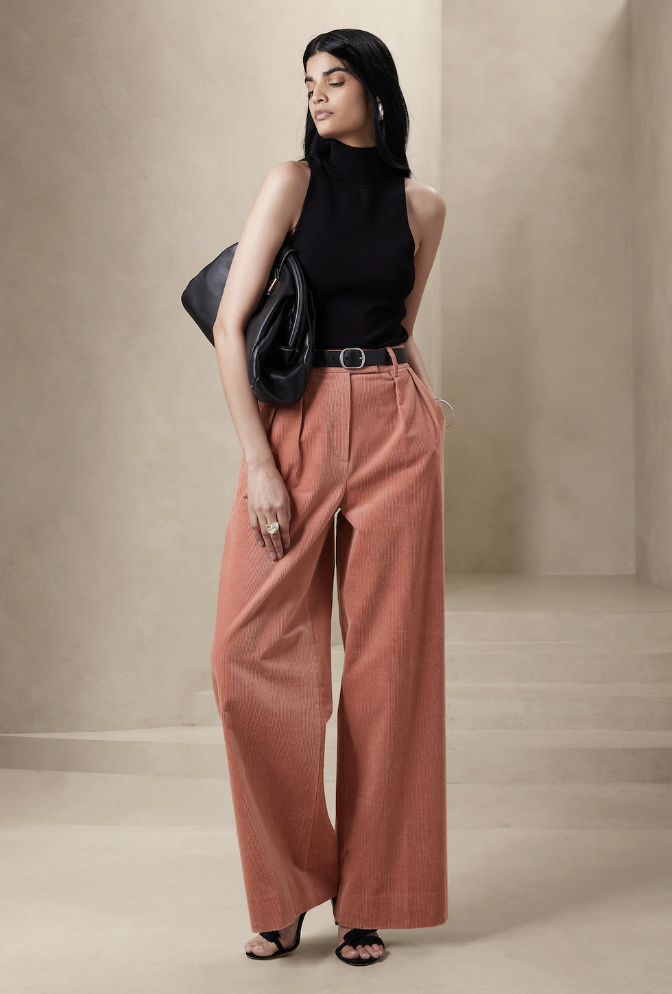Classic Spring Corduroy Flare Pants For Women Vintage High Waist