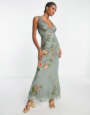 Lace Trimmed Maxi Dress With Floral EmbellishmentASOS