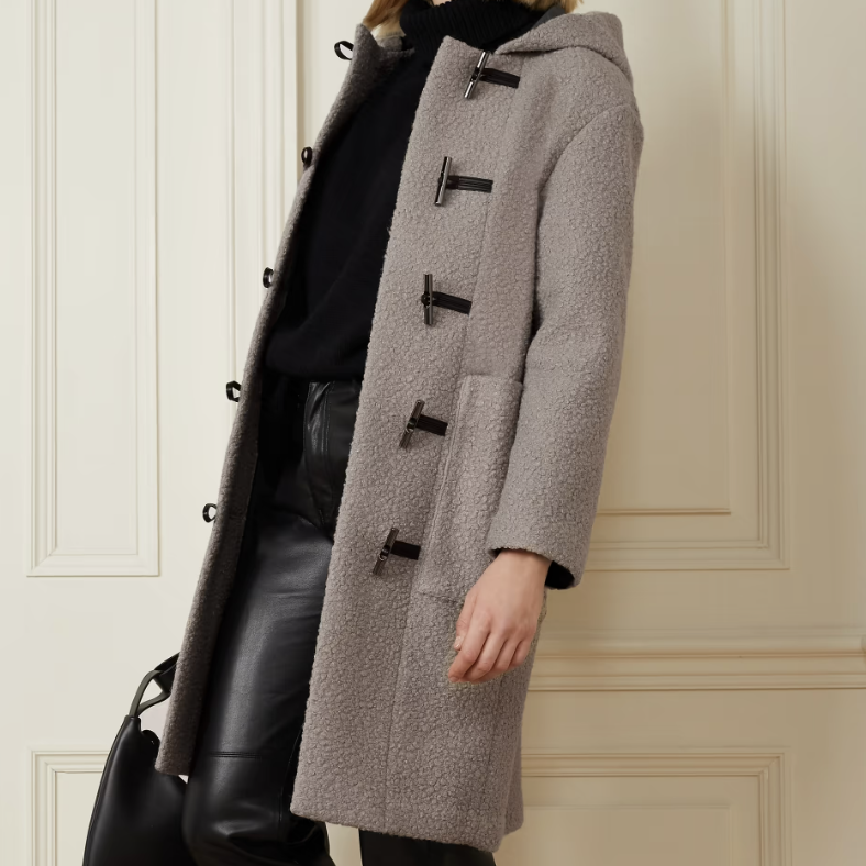 Faux Leather-Trimmed Faux Shearling Coat