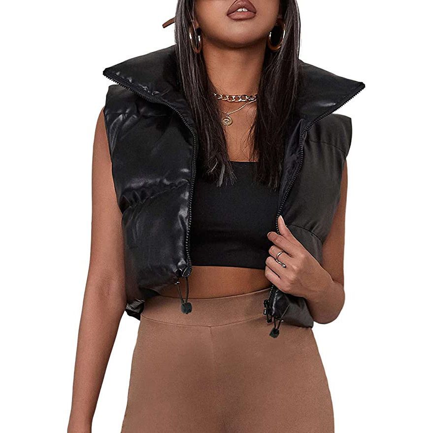 Vegan Leather Padded Cropped Puffer Vest