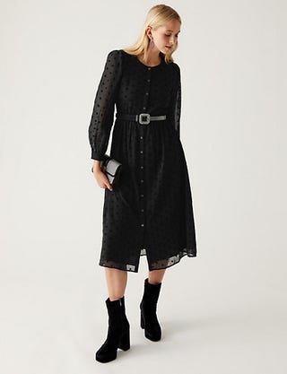Star Print Button Through Midi Smock Dress