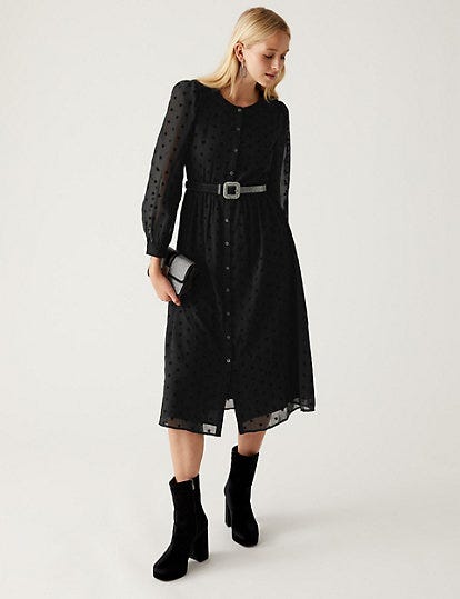 Star Print Button Through Midi Smock Dress