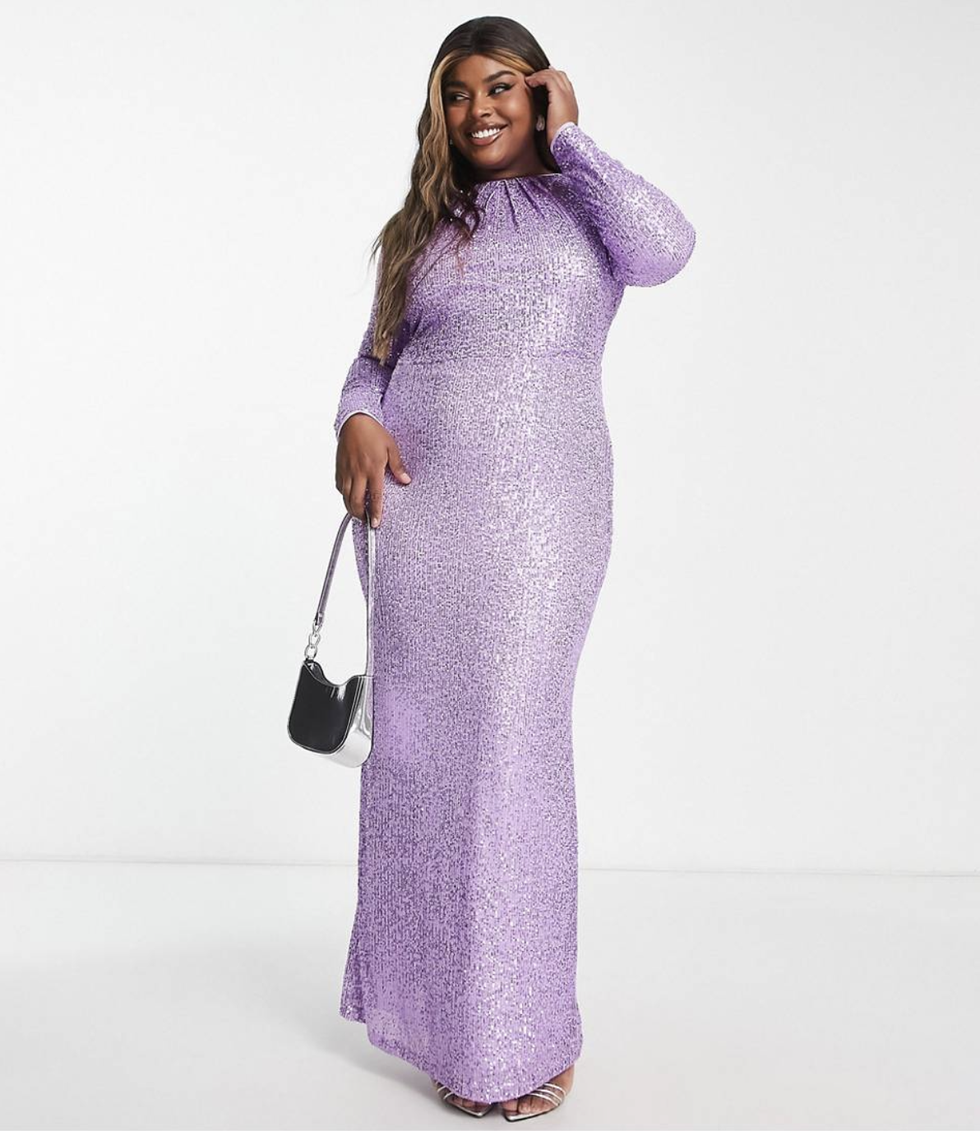 Jaded Rose Plus Long Sleeve Maxi Dress in Purple Sequin