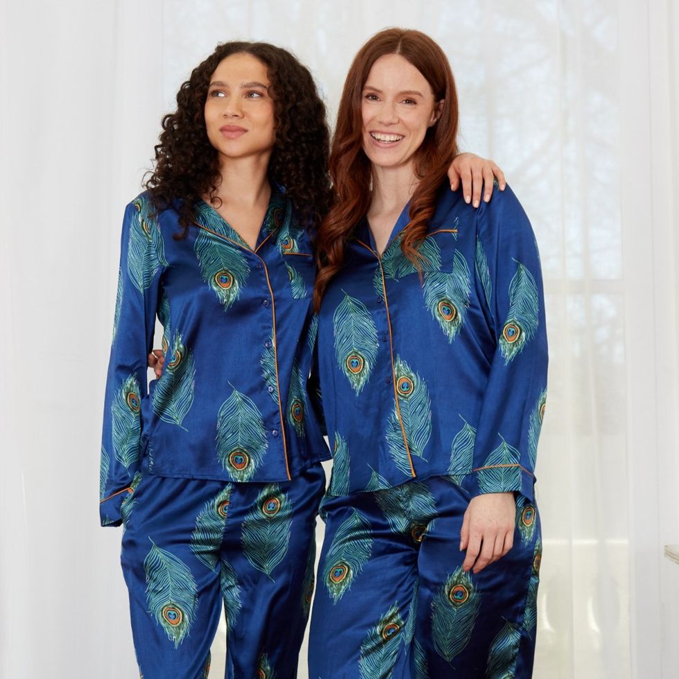 Women Full Length Silk Pajama Set With White Piping, RachelSilk