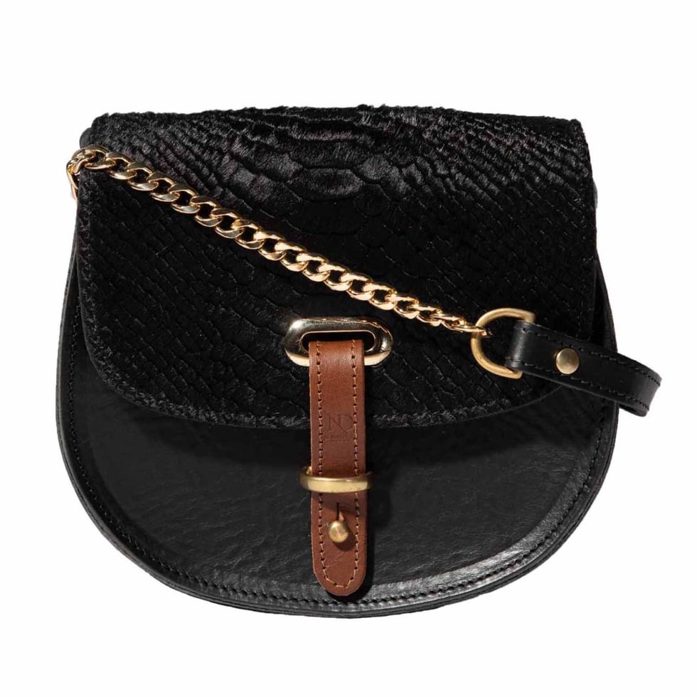 Mini Victoria Alligator Print Black Leather Crossbody Saddle Bag