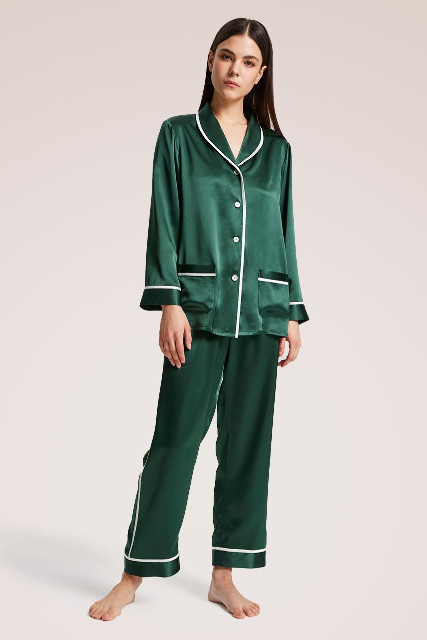 Piped Silk Pajama Set