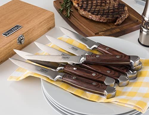 Viking German Stainless Steel Pakka Wood Steak Knife Set, 6-Piece