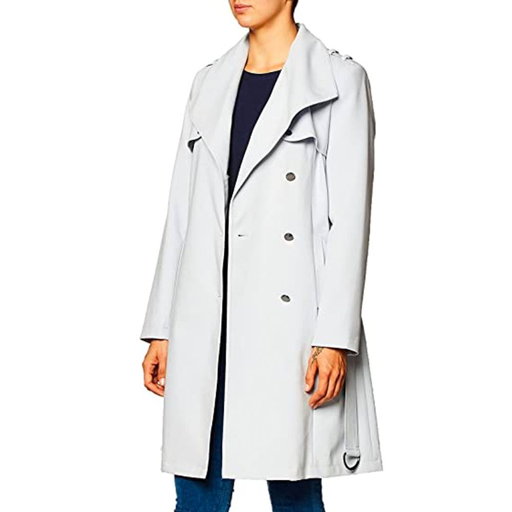 Belted-Wrap Trench Coat in Powder Blue