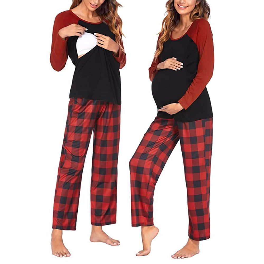 Ekouaer Plaid Maternity Pajamas 