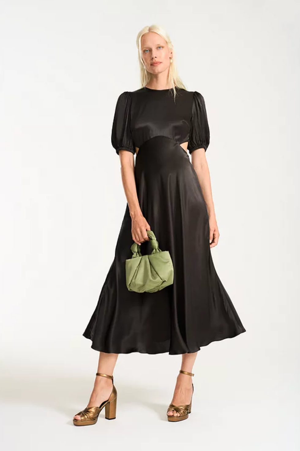Ghost Amber Satin Keyhole Dress, Dark Chocolate