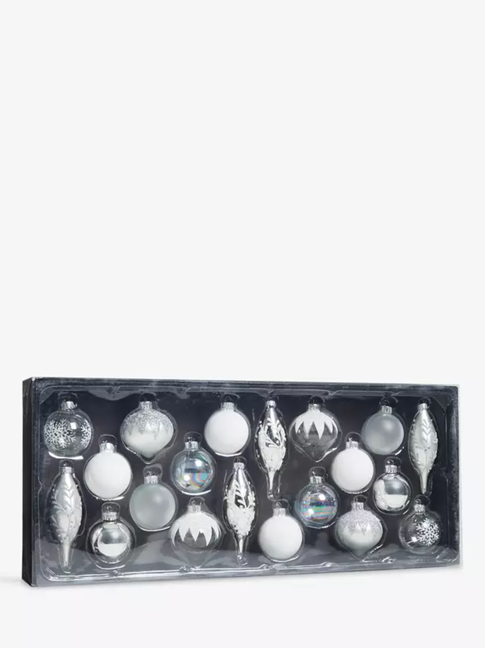 Winter Fayre Assorted Glass Baubles, Box of 20, Silver