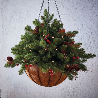 Pre-lit Berry Decorated Christmas Hanging Basket