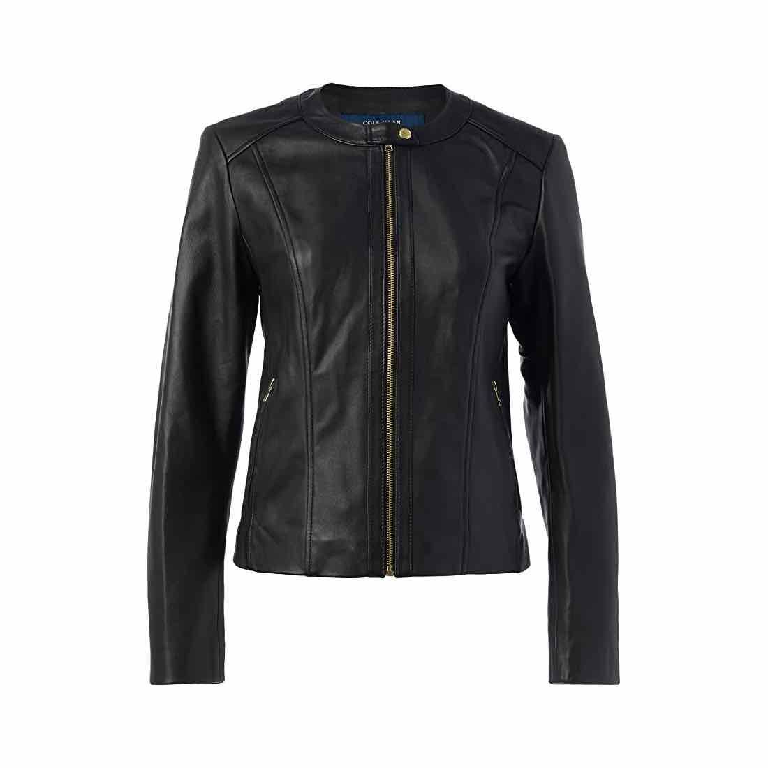 Cole haan women's 2025 leather collarless jacket