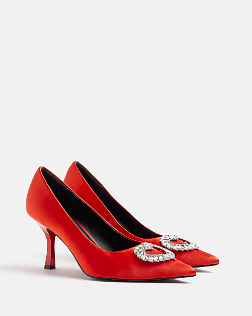 Satin embellished court heels